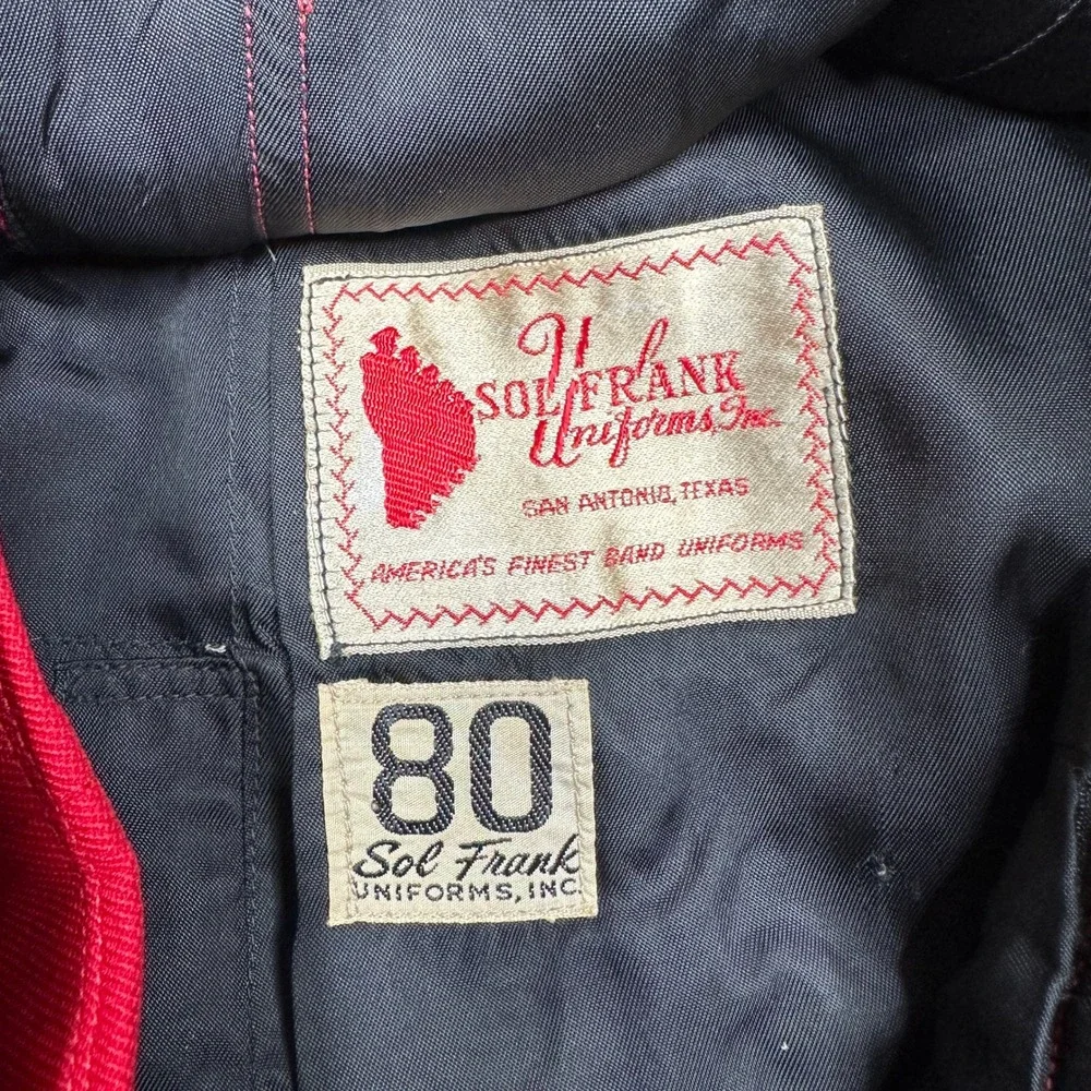 Vintage Sol Frank Uniforms Red Black Band Jacket Cropped Military Costume 80
